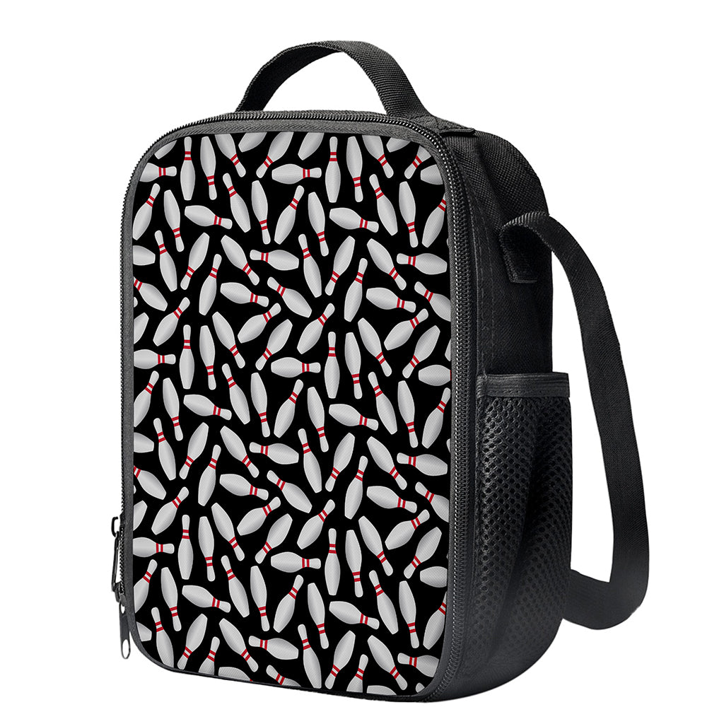 Black Bowling Pins Pattern Print Crossbody Lunch Bag