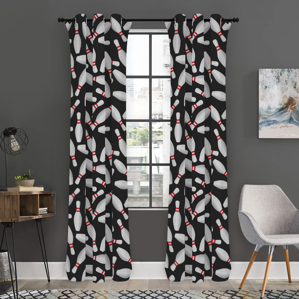 Black Bowling Pins Pattern Print Curtain
