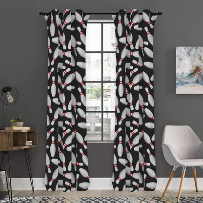 Black Bowling Pins Pattern Print Curtain