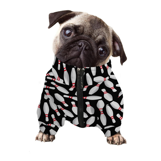 Black Bowling Pins Pattern Print Dog Zip Up Jacket