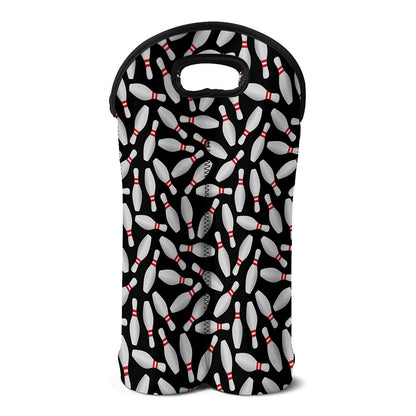 Black Bowling Pins Pattern Print Double Neoprene Wine Tote