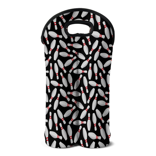 Black Bowling Pins Pattern Print Double Neoprene Wine Tote