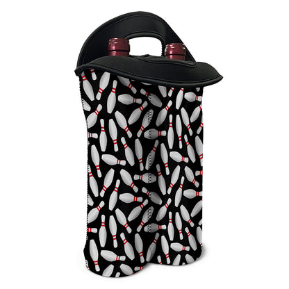 Black Bowling Pins Pattern Print Double Neoprene Wine Tote