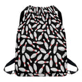 Black Bowling Pins Pattern Print Drawstring Backpack