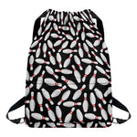 Black Bowling Pins Pattern Print Drawstring Backpack
