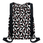 Black Bowling Pins Pattern Print Drawstring Backpack