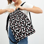 Black Bowling Pins Pattern Print Drawstring Backpack