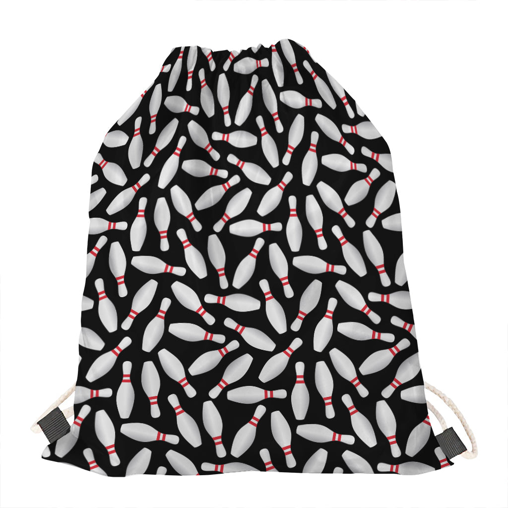 Black Bowling Pins Pattern Print Drawstring Bag