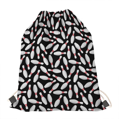 Black Bowling Pins Pattern Print Drawstring Bag