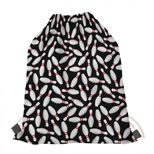 Black Bowling Pins Pattern Print Drawstring Bag