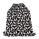 Black Bowling Pins Pattern Print Drawstring Bag