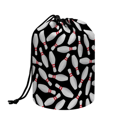 Black Bowling Pins Pattern Print Drawstring Makeup Bag