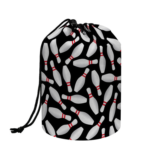 Black Bowling Pins Pattern Print Drawstring Makeup Bag
