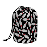 Black Bowling Pins Pattern Print Drawstring Makeup Bag