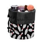 Black Bowling Pins Pattern Print Drawstring Makeup Bag