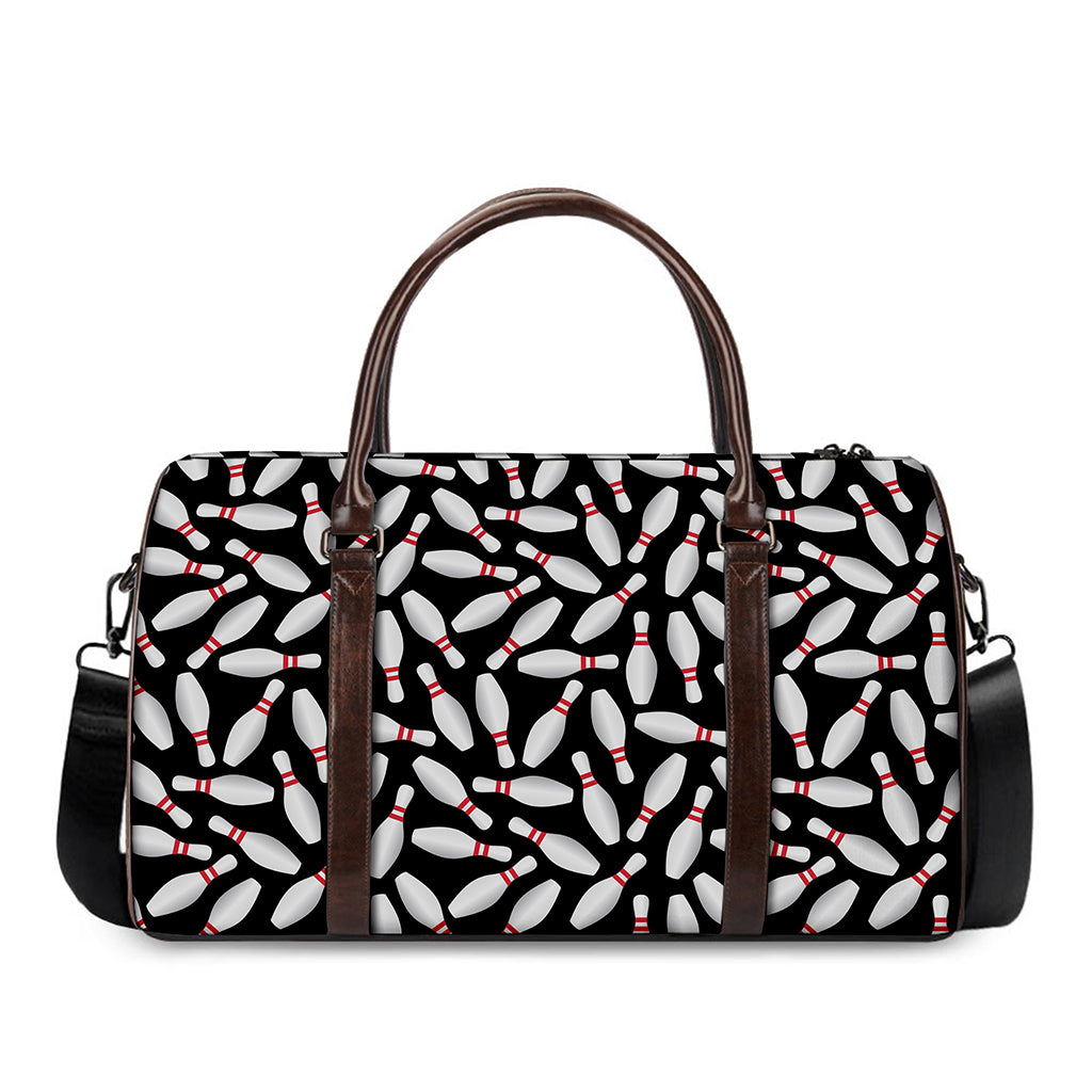 Black Bowling Pins Pattern Print Duffle Bag
