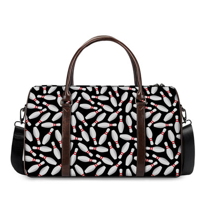 Black Bowling Pins Pattern Print Duffle Bag