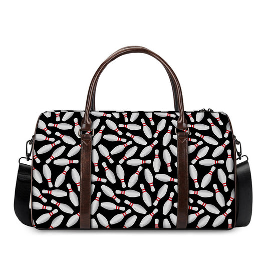 Black Bowling Pins Pattern Print Duffle Bag