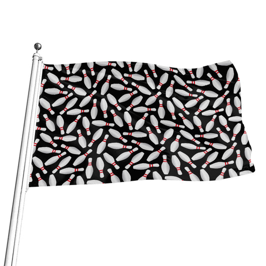 Black Bowling Pins Pattern Print Flag