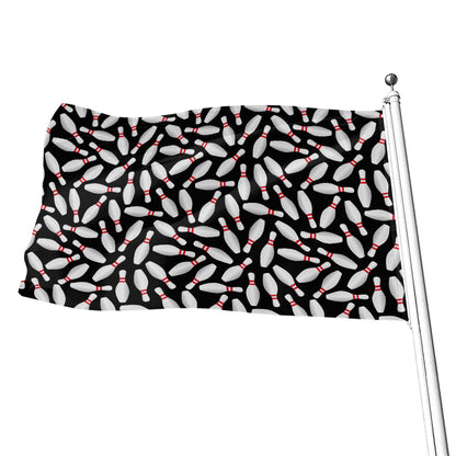 Black Bowling Pins Pattern Print Flag