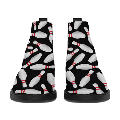 Black Bowling Pins Pattern Print Flat Ankle Boots