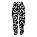 Black Bowling Pins Pattern Print Fleece Lined Knit Pants