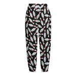Black Bowling Pins Pattern Print Fleece Lined Knit Pants