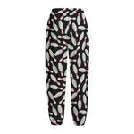 Black Bowling Pins Pattern Print Fleece Lined Knit Pants
