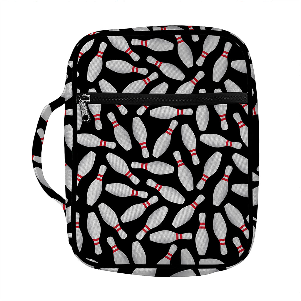 Black Bowling Pins Pattern Print Front Pocket Bible Bag
