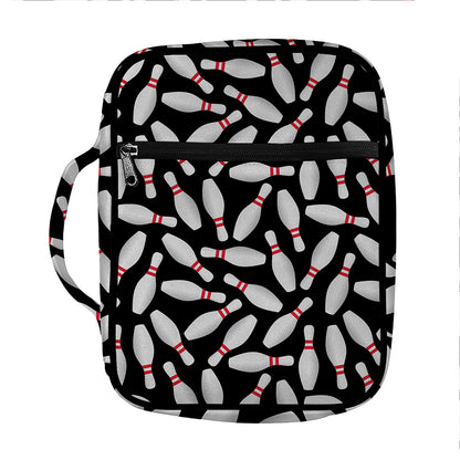 Black Bowling Pins Pattern Print Front Pocket Bible Bag