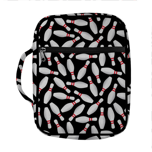 Black Bowling Pins Pattern Print Front Pocket Bible Bag