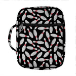 Black Bowling Pins Pattern Print Front Pocket Bible Bag