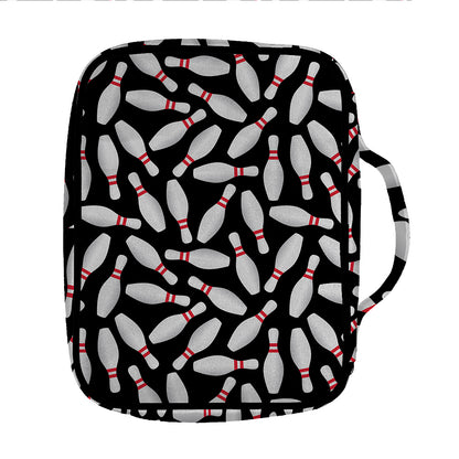 Black Bowling Pins Pattern Print Front Pocket Bible Bag