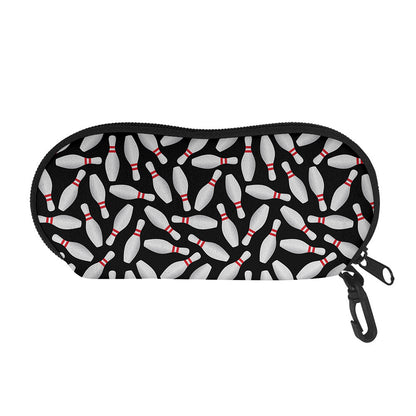 Black Bowling Pins Pattern Print Glasses Case