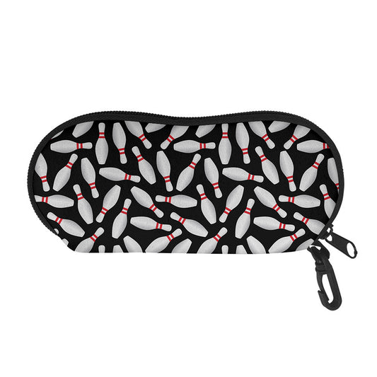 Black Bowling Pins Pattern Print Glasses Case