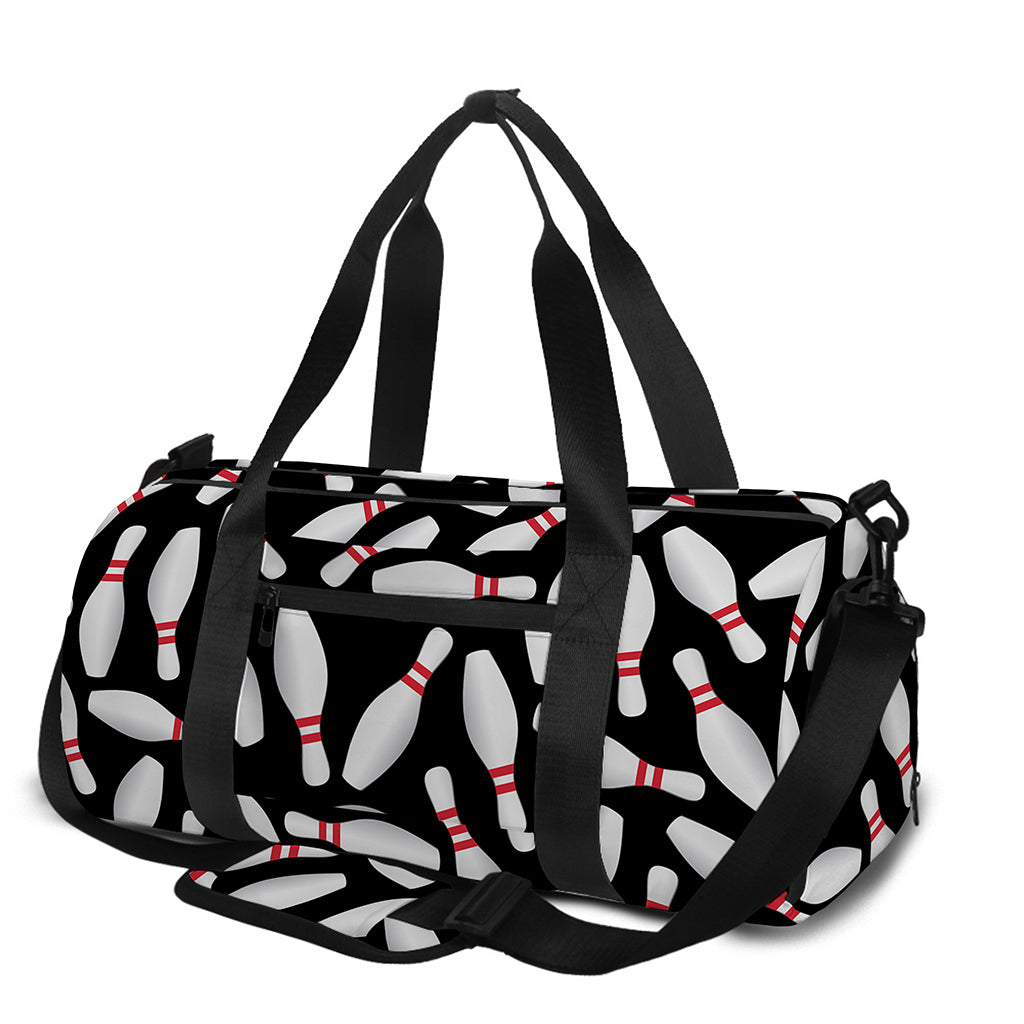 Black Bowling Pins Pattern Print Gym Bag