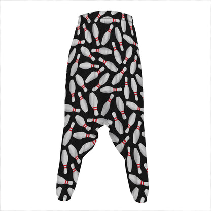 Black Bowling Pins Pattern Print Hammer Pants