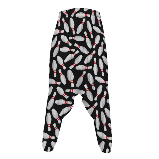 Black Bowling Pins Pattern Print Hammer Pants