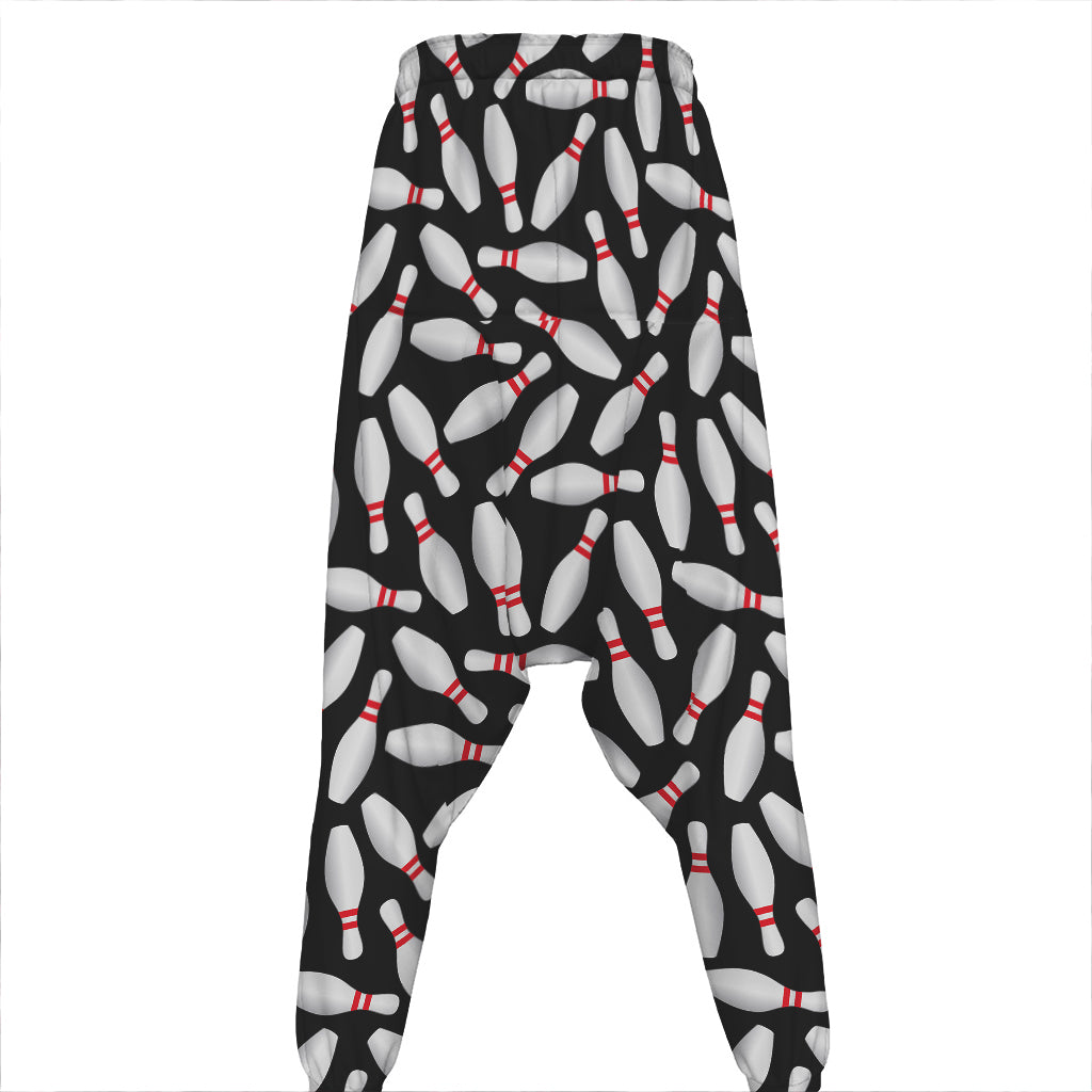 Black Bowling Pins Pattern Print Hammer Pants