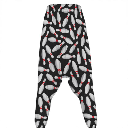 Black Bowling Pins Pattern Print Hammer Pants