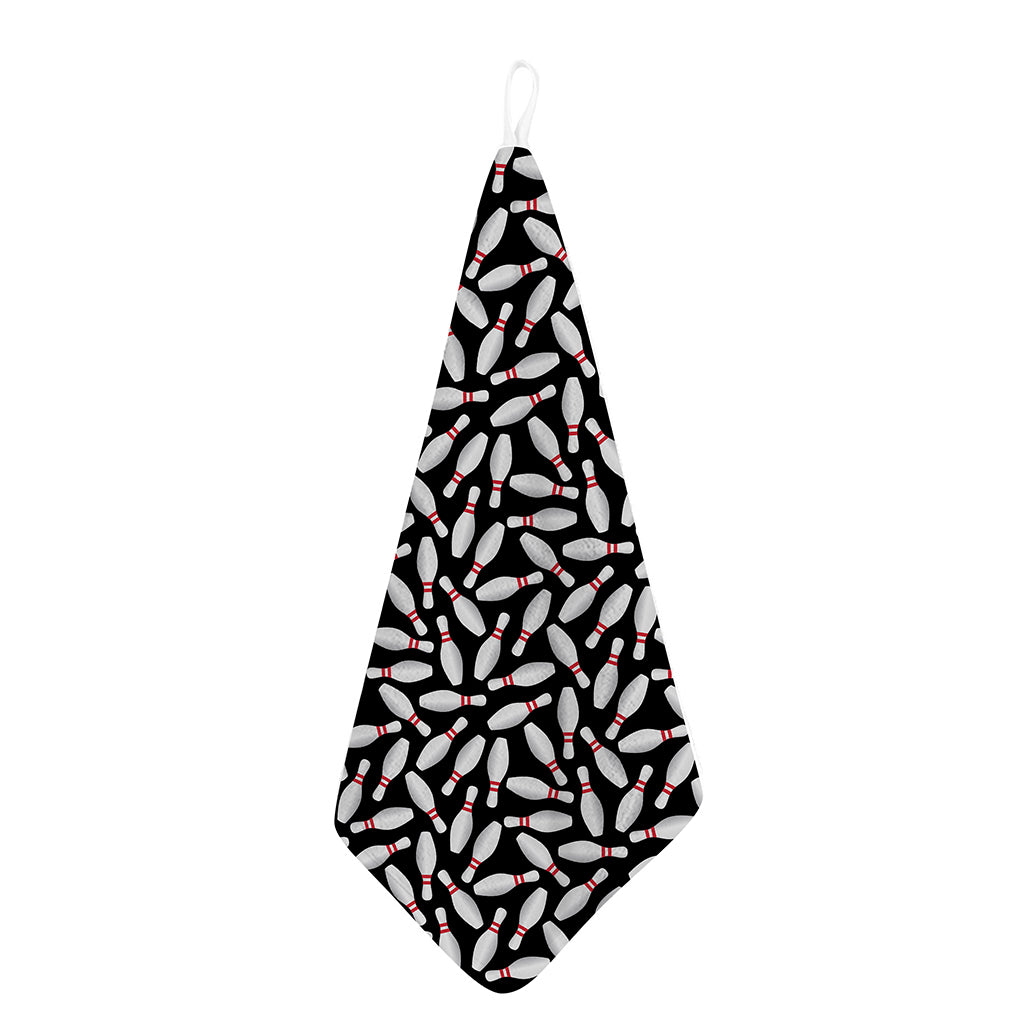 Black Bowling Pins Pattern Print Hand Towel