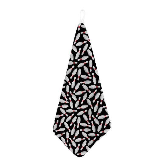 Black Bowling Pins Pattern Print Hand Towel