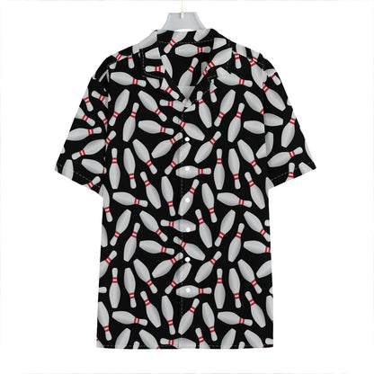 Black Bowling Pins Pattern Print Hawaiian Shirt