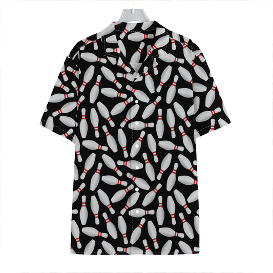 Black Bowling Pins Pattern Print Hawaiian Shirt