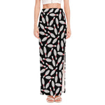 Black Bowling Pins Pattern Print High Slit Maxi Skirt
