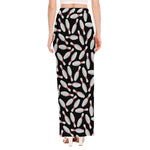 Black Bowling Pins Pattern Print High Slit Maxi Skirt