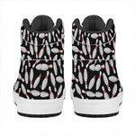 Black Bowling Pins Pattern Print High Top Leather Sneakers