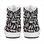 Black Bowling Pins Pattern Print High Top Leather Sneakers