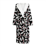 Black Bowling Pins Pattern Print Hooded Bathrobe
