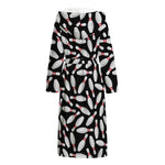 Black Bowling Pins Pattern Print Hooded Bathrobe